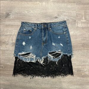 Mustard Seed Jean/Lace Mini Skirt